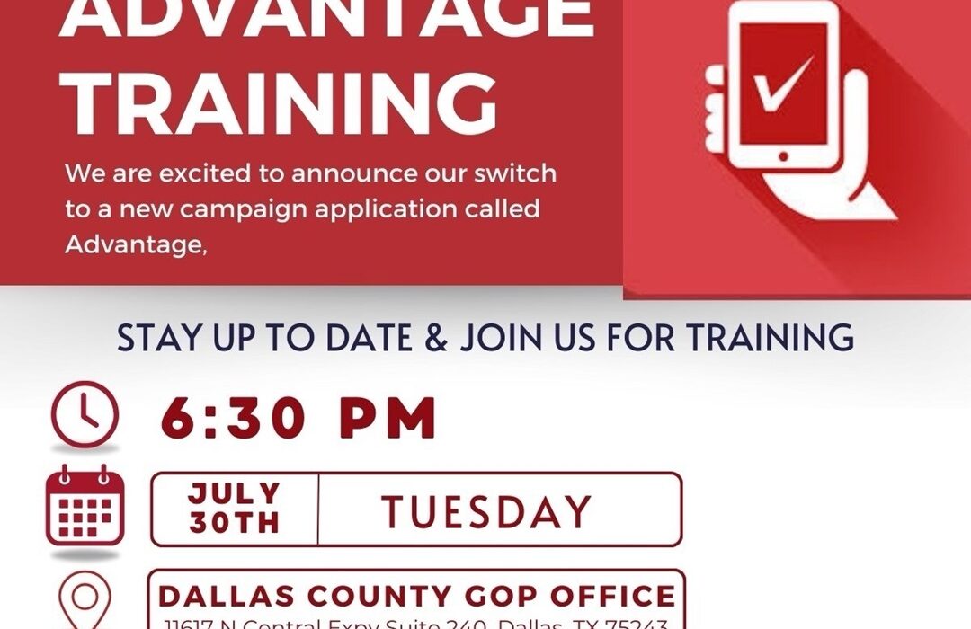 Flyer for Ted Cruz Campaign training on the Advantage software system.