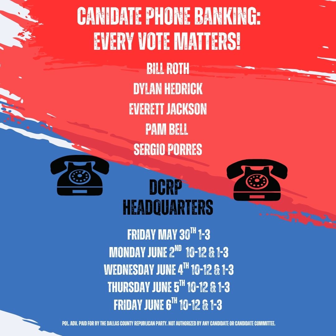 Phone Banking for runoff election candidates @ DCRP on 5/30/25 from 1-3pm.