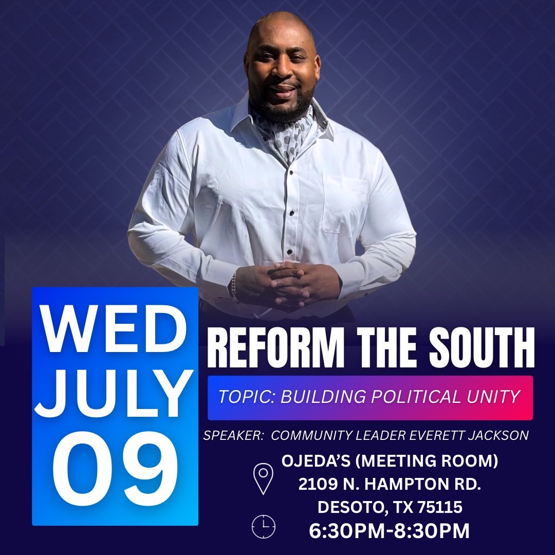 Event Flyer image - South Dallas Republicans meeting - Desoto TX - featuring Everett Jackson