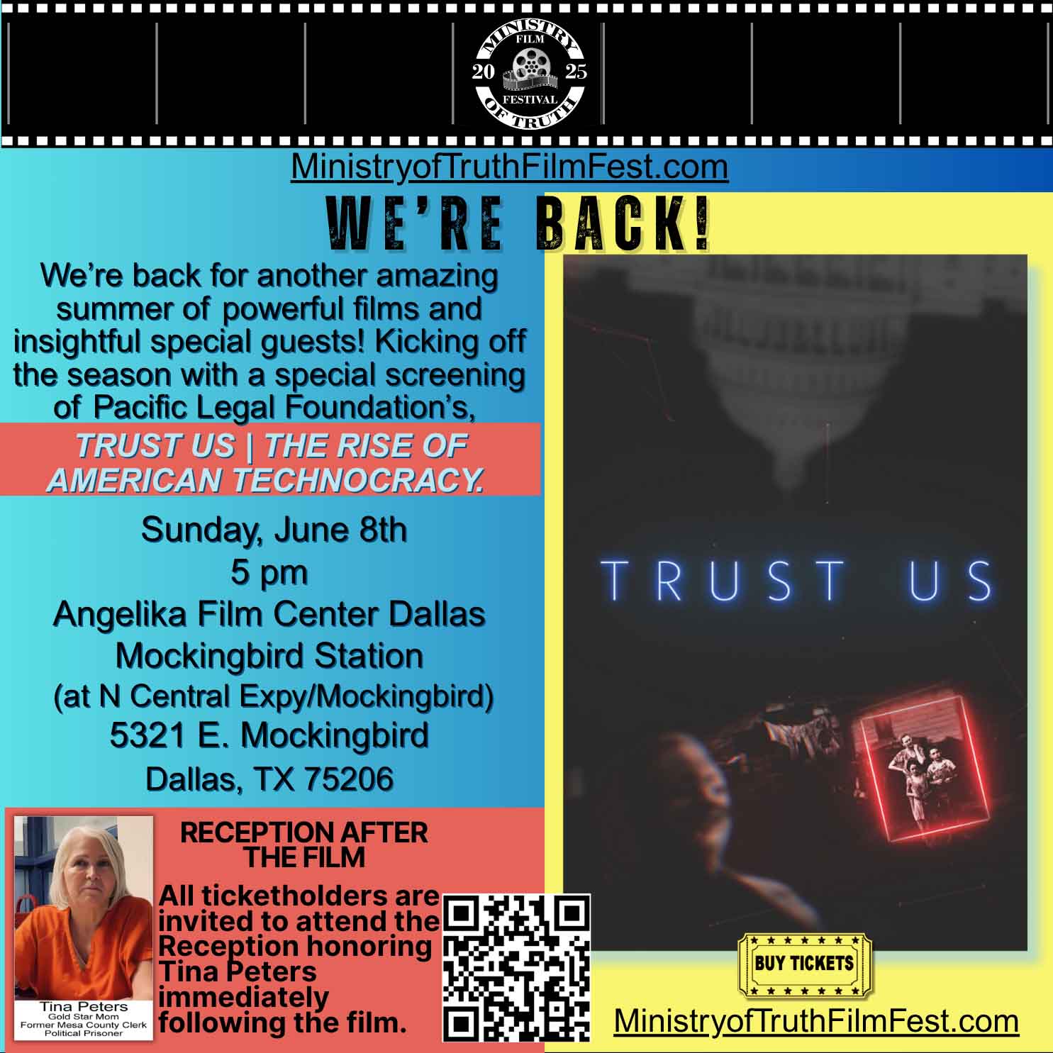 Flyer image - event details > ""Trust Us", the first movie of the summer film fest on June 8th."