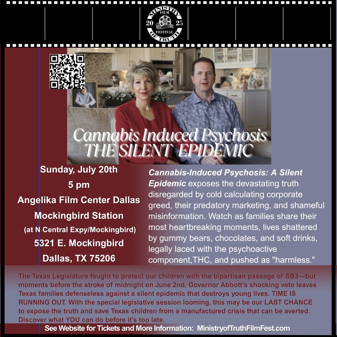 Flyer image - Ministry of Truth Sunday Movie, 7/20/25, Cannabis-Induced Psychosis - The Silent Epidemic
