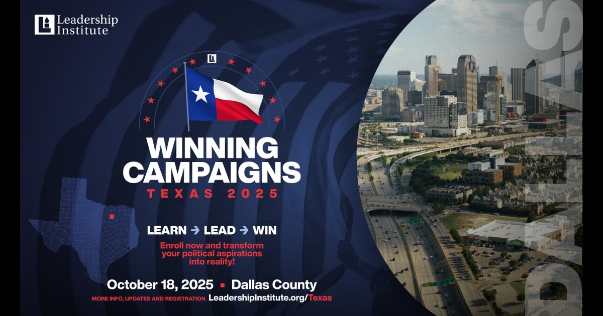 Event flyer image - "Learn the critical strategies and skills needed to run a winning campaign." Dallas, October 18, 2025