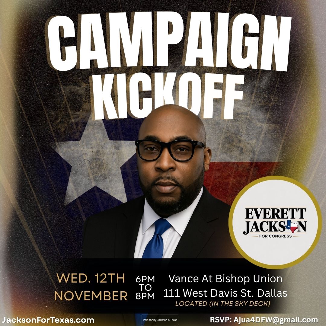 Black-Gold-White-Modern-Black-Friday-Flyer Flyer image - Everett Jackson’s Campaign Kickoff Rally with picture of Everett Jackson